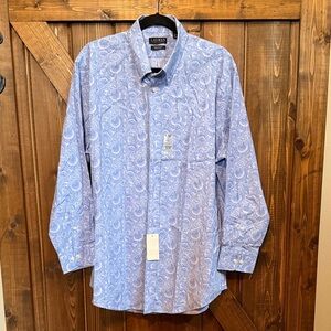 NWT Lauren Ralph Lauren Paisley Button Shirt Blue/White Regular Fit Men’s XL(17)